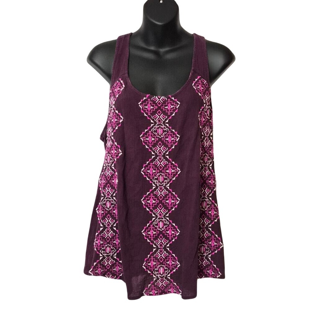 Mossimo Supply Co Purple Embroidered Cotton Gauze Racerback Tank Top Large